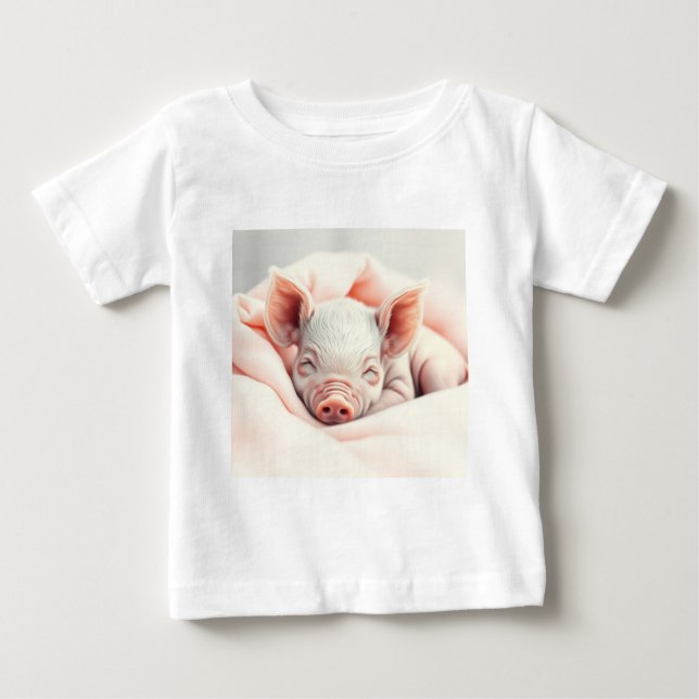 Camiseta Para Bebê Leitão Adorável Dormindo em Aberto (Frente)