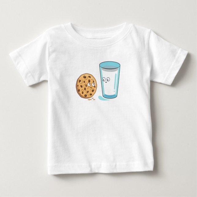 Camiseta Para Bebê Leite de Comida Kawaii e Cookies  (Frente)