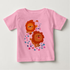 Camiseta Para Bebê Leões De Cartoon Bonitos Na Camiseta De Bebê Do Ja