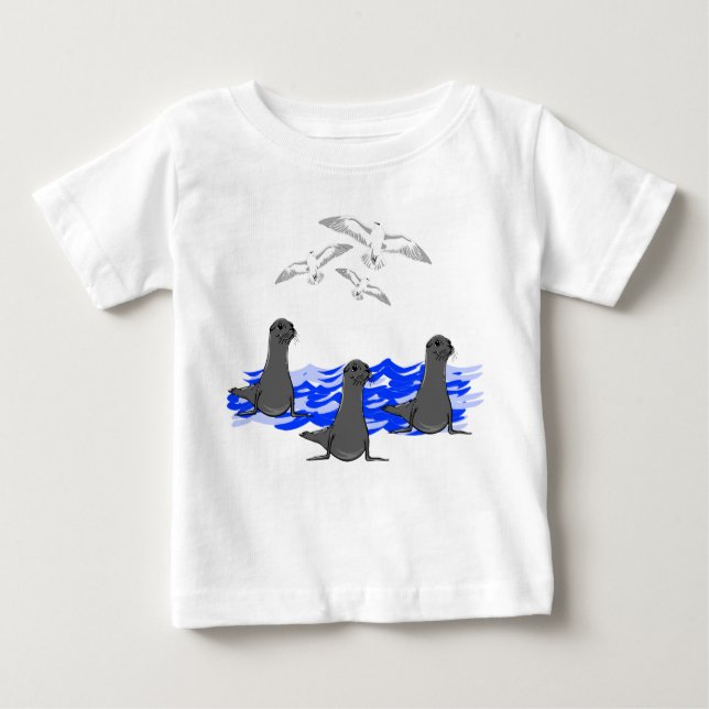 Camiseta Para Bebê Leões do Mar Oceano e Gaivotas Toddler Tee (Frente)