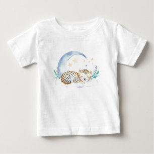 Camiseta Para Bebê Leopardo bebê bonito na lua -