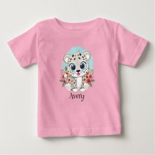 Camiseta Para Bebê Leopardo Bonito com Flores Personalizadas