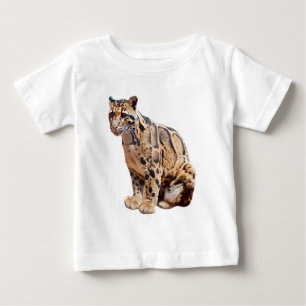 Camiseta Para Bebê leopardo nebuloso fotografia selva grande gato ani