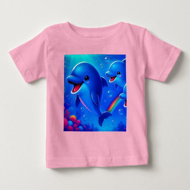 Camiseta Para Bebê Les dauphins copains (Frente)