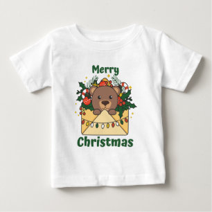 Camiseta Para Bebê Letra Bear Natal Ursos de Inverno