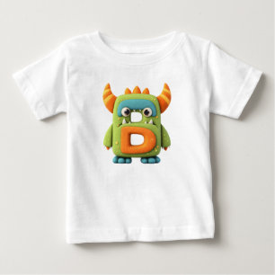 Camiseta Para Bebê Letra D do Alfabeto Monstro – Monstro Fofo com Chi