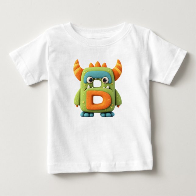 Camiseta Para Bebê Letra D do Alfabeto Monstro – Monstro Fofo com Chi (Frente)