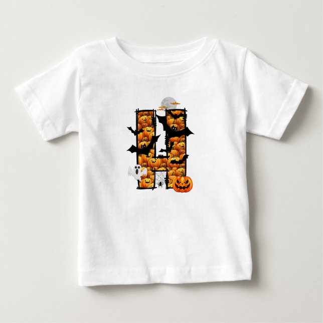Camiseta Para Bebê Letra estética H de camiseta bebê das Halloween (Frente)