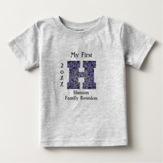 Camiseta Para Bebê Letra Mosaica de Reunião Familiar H Sobrenome Mono