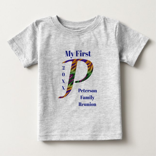 Camiseta Para Bebê Letra P Monograma da Primeira Reunião da Família (Frente)