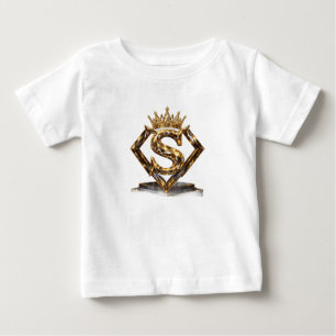 Camiseta Para Bebê Letra S Dourada de Luxo Coroa Monograma de Diamant