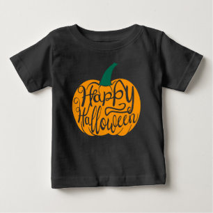 Camiseta Para Bebê Letras Feliz Halloween em abóbora esculpida