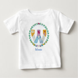 Camiseta Para Bebê Letras Flores Iniciais "W" com Nome Personalizado