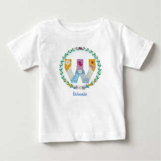 Camiseta Para Bebê Letras Flores Iniciais "W" com Nome Personalizado