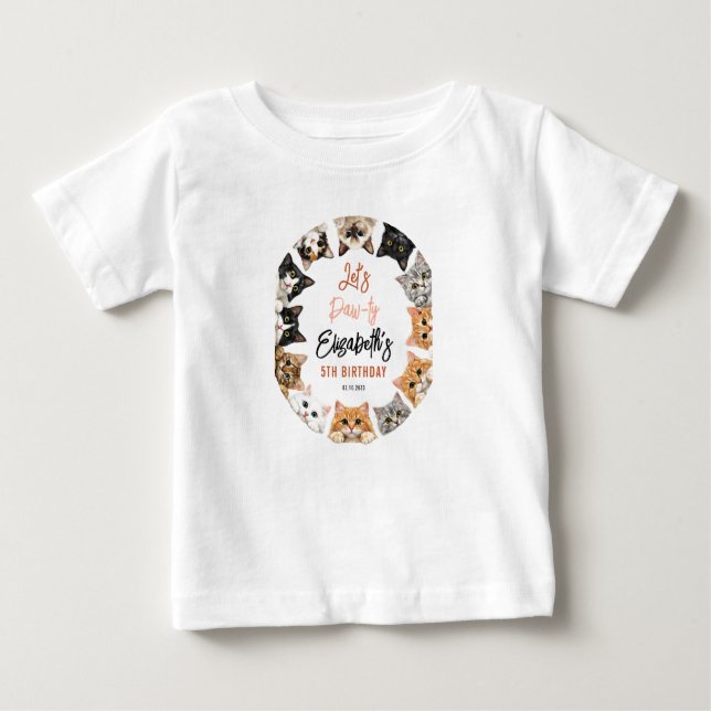 Camiseta Para Bebê Let's Pawty Cat 5th Birthday | Custom Birthday Kid (Frente)