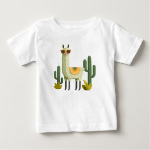 Camiseta Para Bebê Lhama Fofa com Óculos de Sol – Roupas Legais para