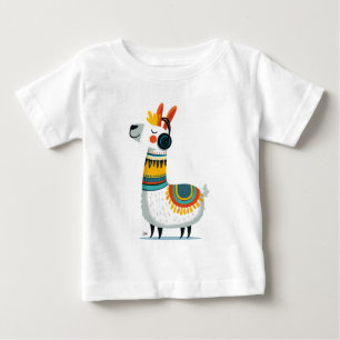 Camiseta Para Bebê Lhama Ouvindo Música – Animal Fofo para Crianças