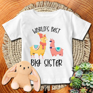 Camiseta Para Bebê Lhamas Coloridas Melhor Irmã Mais Velha do Mundo