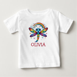 Camiseta Para Bebê Libélula Colorida Fofa com Arco-íris