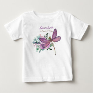 Camiseta Para Bebê Libélula Faça Um Desejo Roxo NOMEADO Presente Para