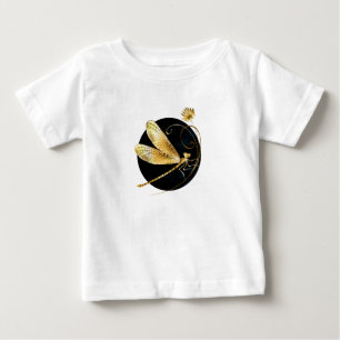 Camiseta Para Bebê libélula ouro em círculo preto