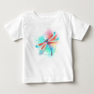 Camiseta Para Bebê libélula vermelha sobre fundo de aquarela