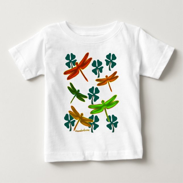 Camiseta Para Bebê Libélulas e trevos (Frente)