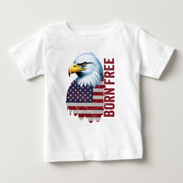 Camiseta Para Bebê Liberdade para Águia Americana Livre de nascer (Frente)