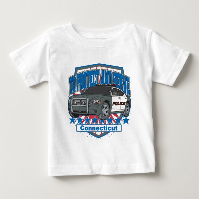 Camiseta Para Bebê Ligar para Proteger e Servir Carro de Polícia (Frente)