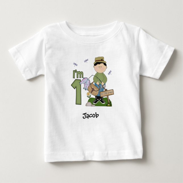 Camiseta Para Bebê Lil Fishingman primeiro aniversario Baby T-Shirt (Frente)