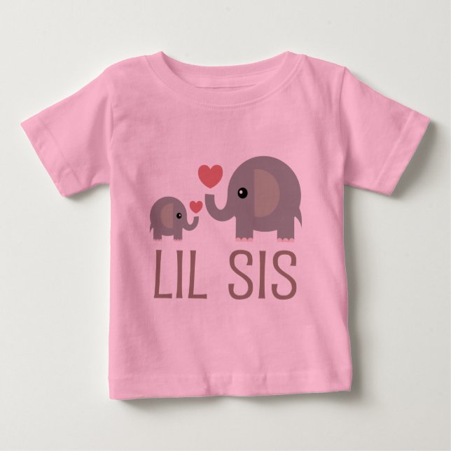 Camiseta Para Bebê Lil Sis Elephant Gift Idea (Frente)