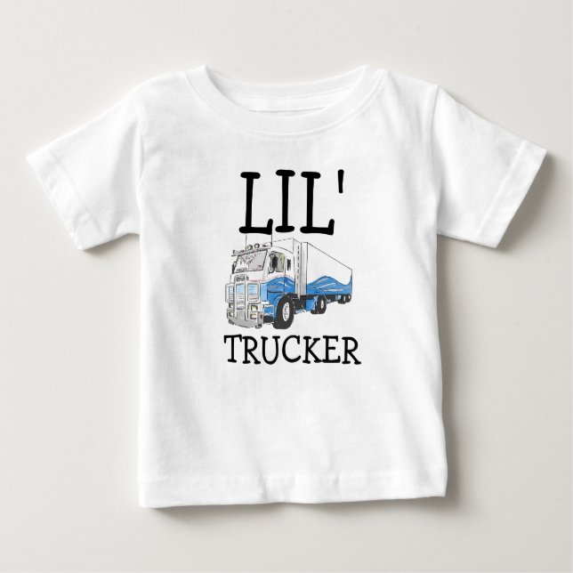 Camiseta Para Bebê "Lil' Trucker", trocadilho de grande caminhão (Frente)