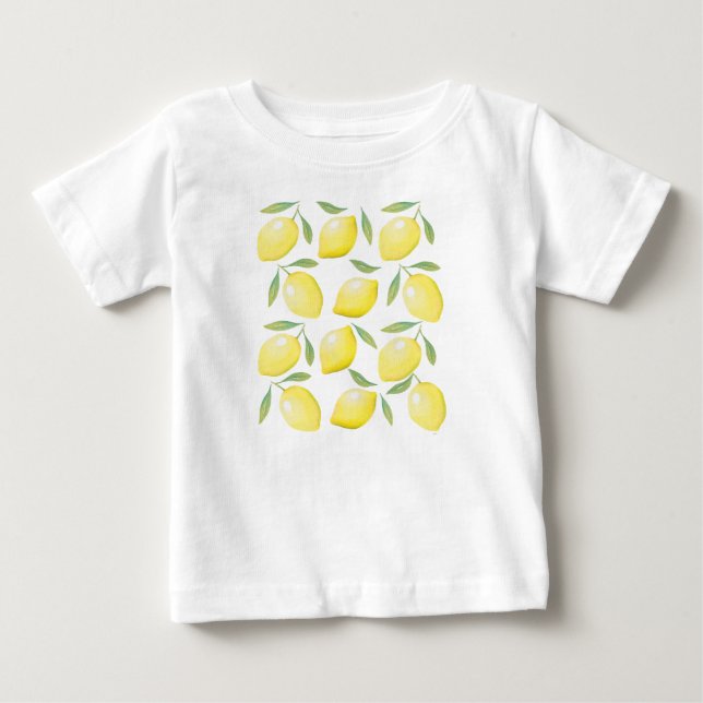 Camiseta Para Bebê Limões Amarelos Aquarela (Frente)