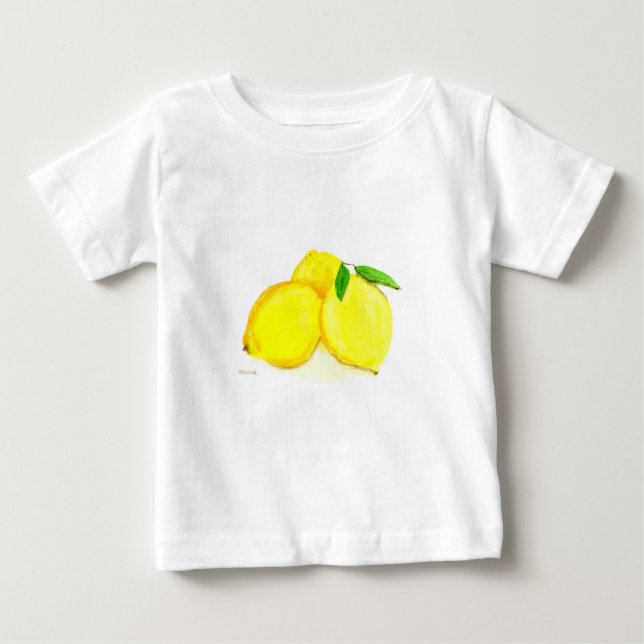 Camiseta Para Bebê limões amarelos frutas de aquarela Citrus Modern (Frente)