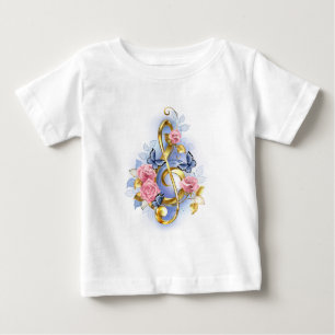 Camiseta Para Bebê Limpa de árvore com rosas cor-de-rosa