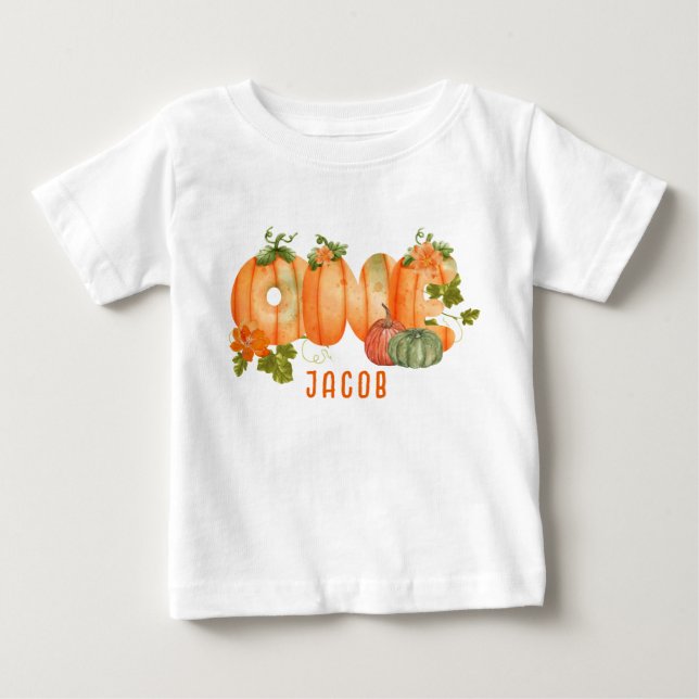 Camiseta Para Bebê Linda Abóbora Aquarela 1º Aniversário Outono Abóbo (Frente)