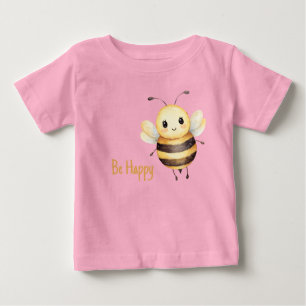 Camiseta Para Bebê Linda Amarela Preta Seja Feliz Abelha