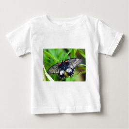Camiseta Para Bebê Linda borboleta negra, branca e vermelha