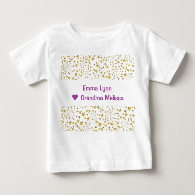 Camiseta Para Bebê Linda Elegante Trendência Dourada Estrelas Nome Am (Frente)