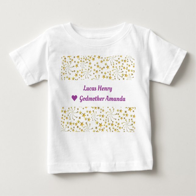 Camiseta Para Bebê Linda Elegante Trendência Dourada Estrelas Nome Ma (Frente)
