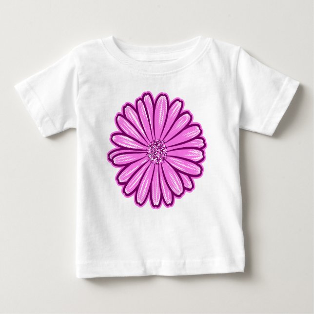 Camiseta Para Bebê Linda Flor de Margarida, Ilustração de Meio-Tons (Frente)