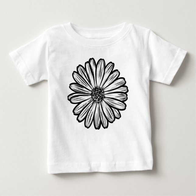 Camiseta Para Bebê Linda Flor de Margarida, Ilustração de Meio-Tons (Frente)