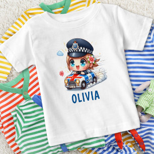 Camiseta Para Bebê Linda Garota da Polícia Britânica Dirigindo Carro