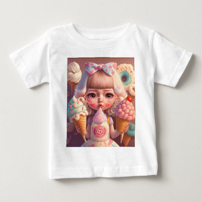 Camiseta Para Bebê Linda garota do sorvete (Frente)