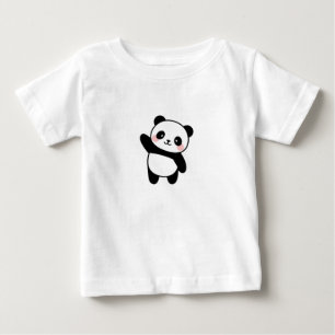 Camiseta Para Bebê Linda Ilustração de Panda Pequeno Acenando Kawaii