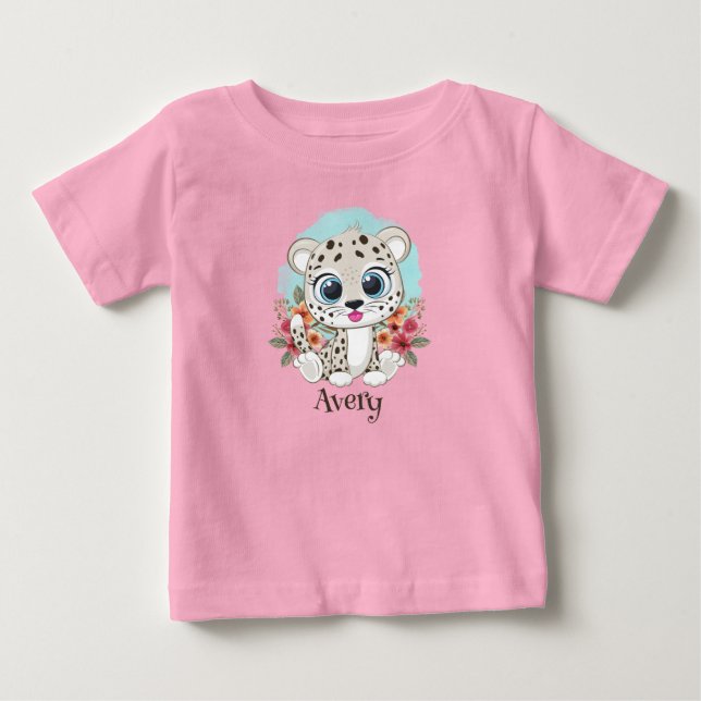Camiseta Para Bebê Linda leopardo com flores personalizado  (Frente)