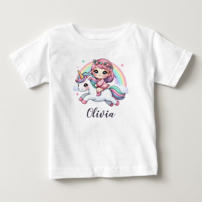 Camiseta Para Bebê Linda Menina Bebê em Unicórnio (Frente)
