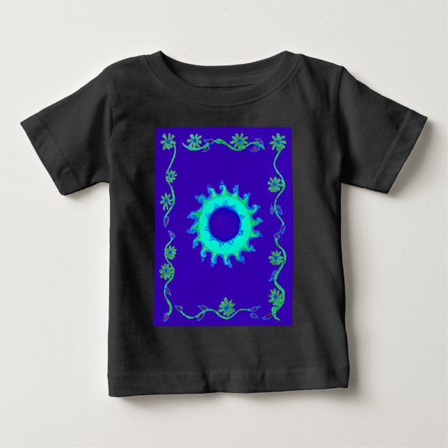 Camiseta Para Bebê Linda pintura de óleo de arte azul iridescente (Frente)