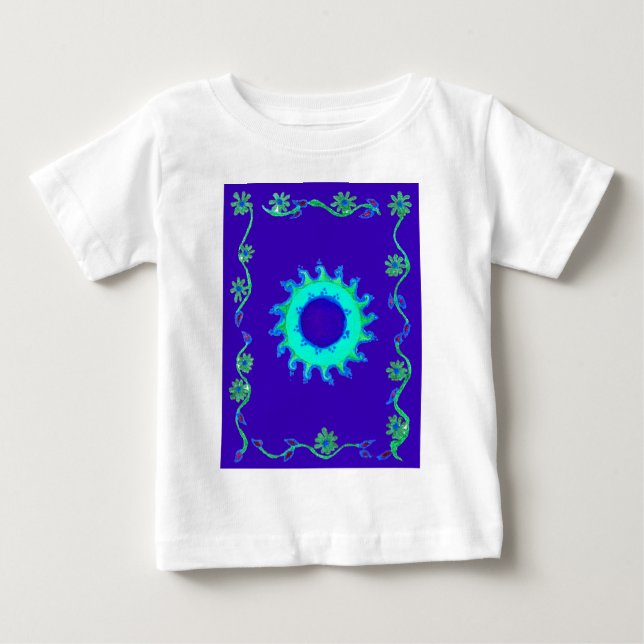 Camiseta Para Bebê Linda pintura de óleo de arte azul iridescente (Frente)
