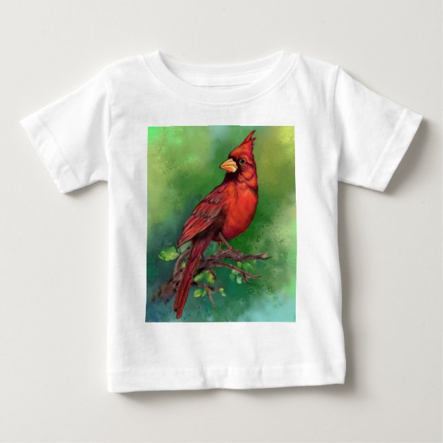 Camiseta Para Bebê Linda pintura de pássaro vermelho-Norte  (Frente)